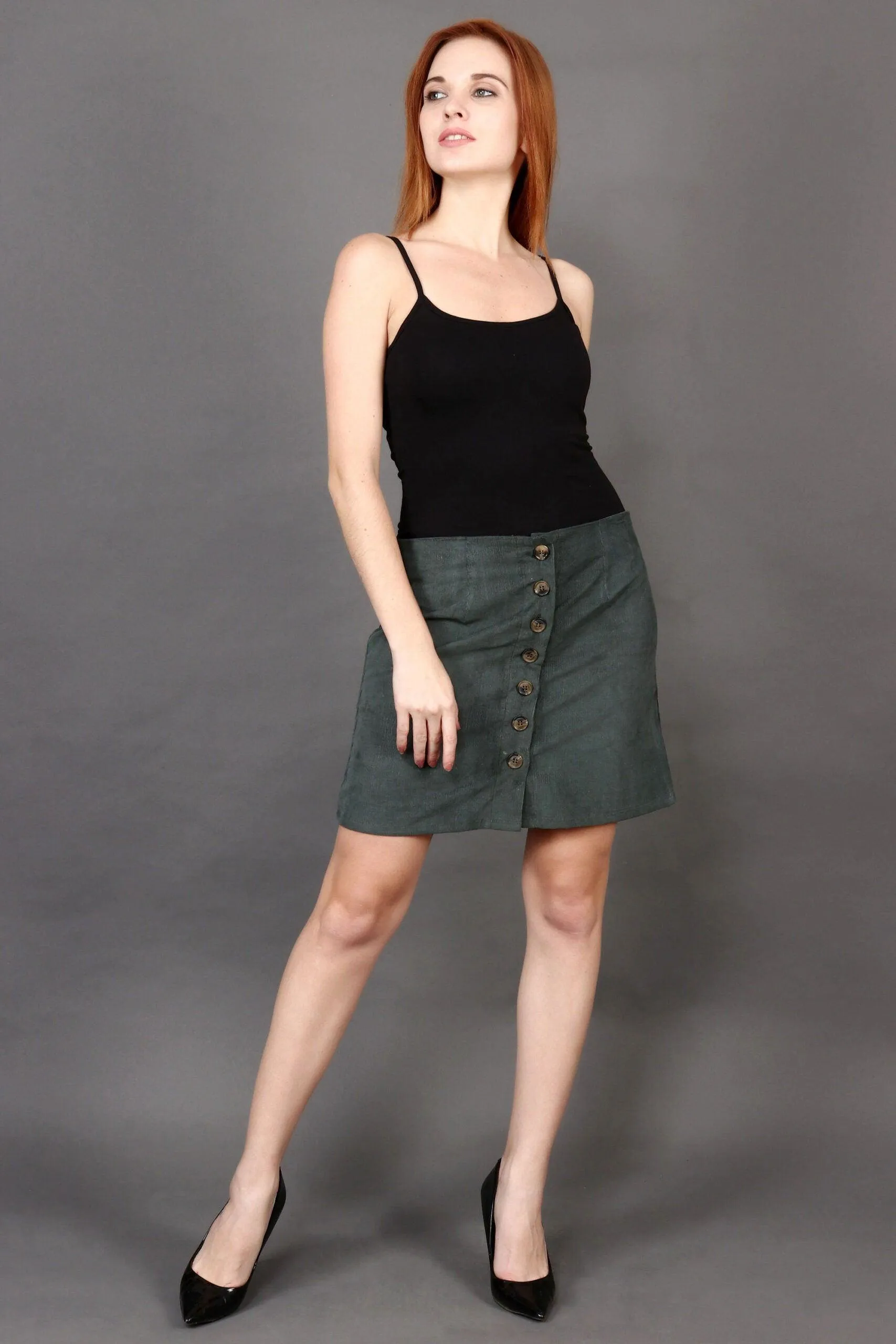 Olive Green Solid Woven Skirt