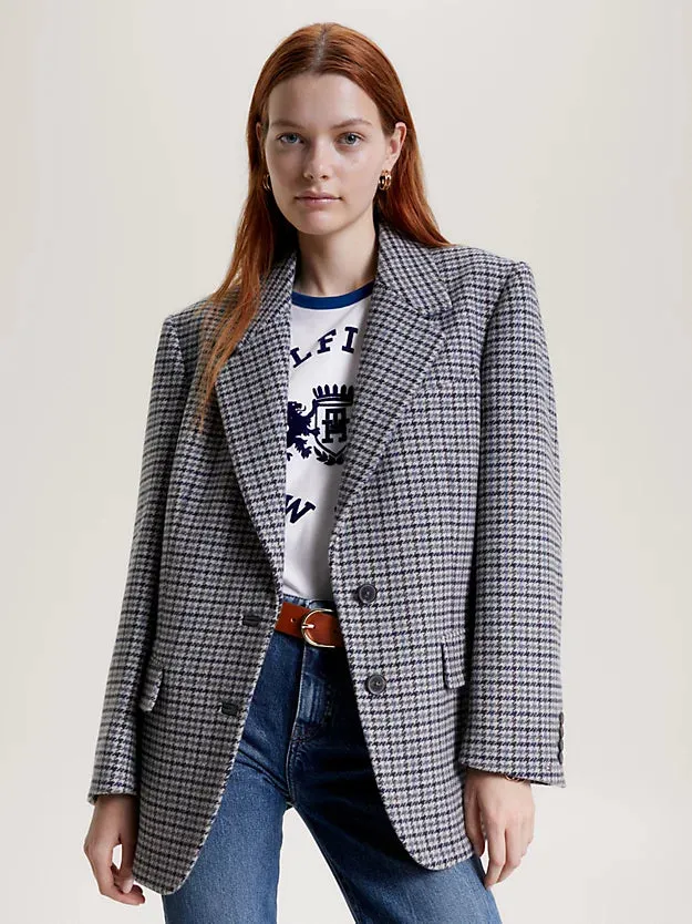 Oversized Wool Check Sb Blazer - Houndstooth Blue Grey