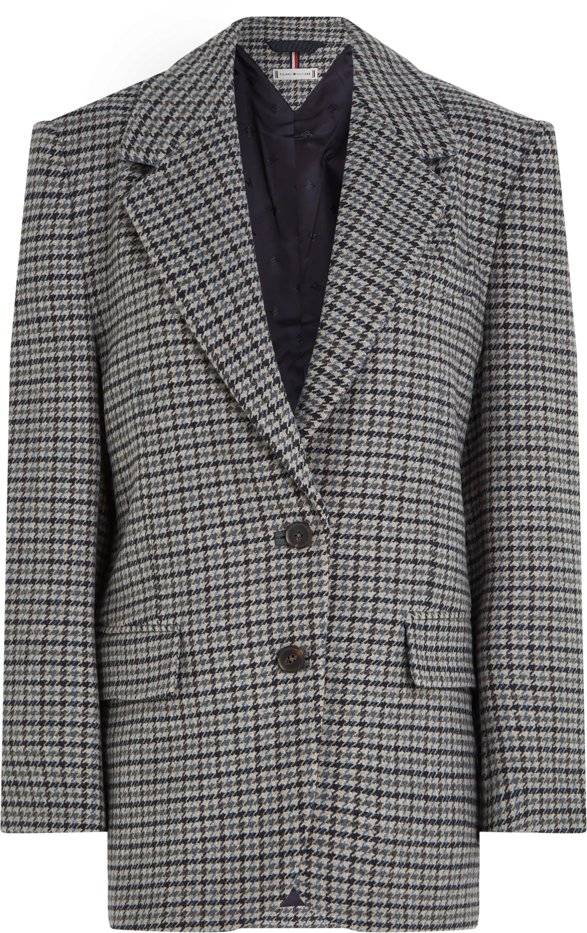 Oversized Wool Check Sb Blazer - Houndstooth Blue Grey