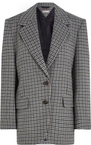 Oversized Wool Check Sb Blazer - Houndstooth Blue Grey