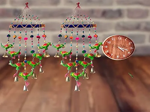 PALPAL Green Parrot Wind Chimes Set of 2 Wall Hanging Home Décor Door Hanging(vsafe-bhrva)