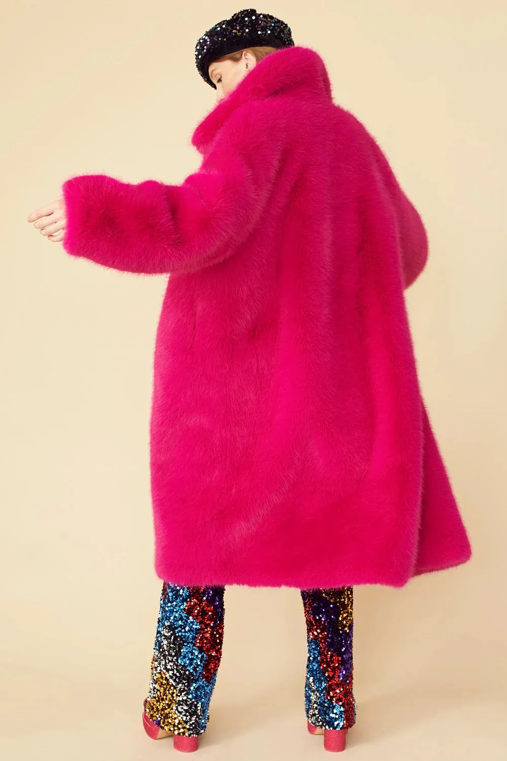 Pink Knitted Bamboo Faux Fur Coat