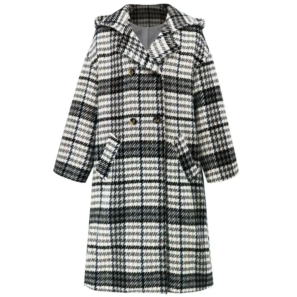 Plaid Double-Breasted Longline Coat for Timeless Luxury Fashion