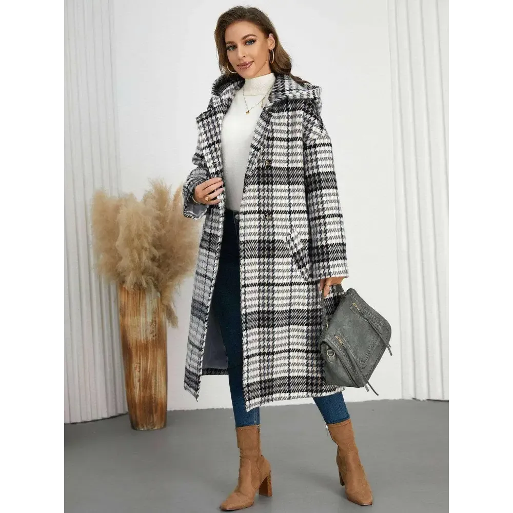 Plaid Double-Breasted Longline Coat for Timeless Luxury Fashion