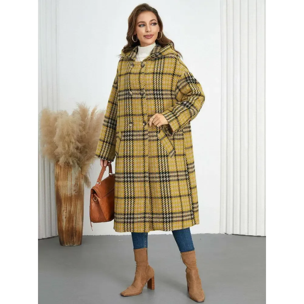 Plaid Double-Breasted Longline Coat for Timeless Luxury Fashion