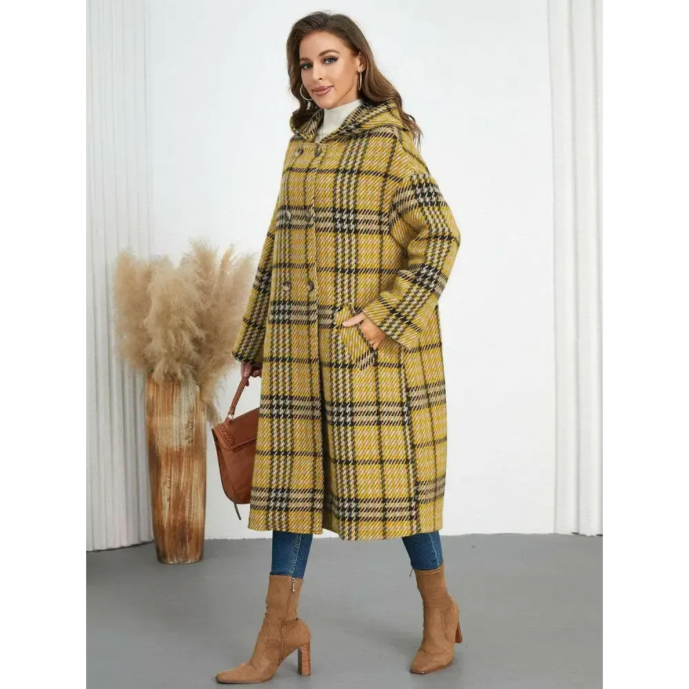 Plaid Double-Breasted Longline Coat for Timeless Luxury Fashion