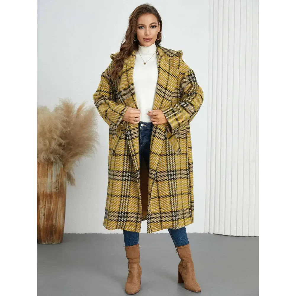 Plaid Double-Breasted Longline Coat for Timeless Luxury Fashion