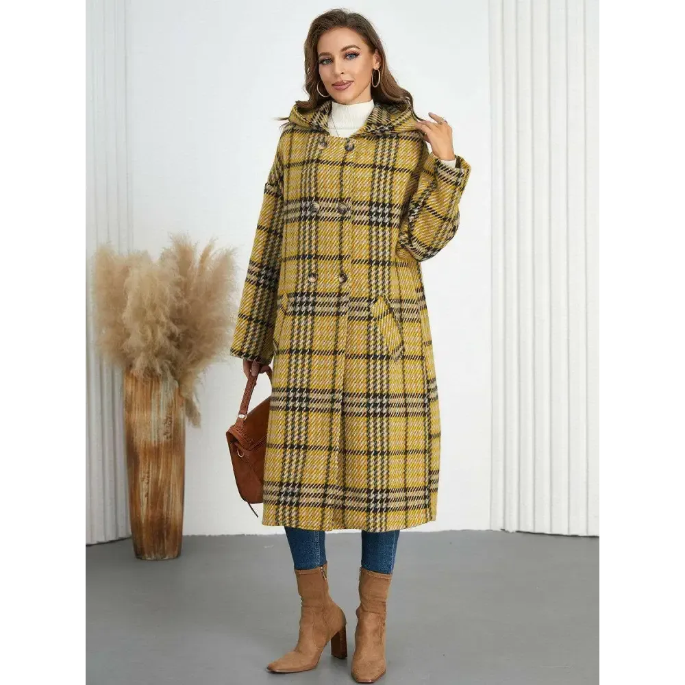 Plaid Double-Breasted Longline Coat for Timeless Luxury Fashion