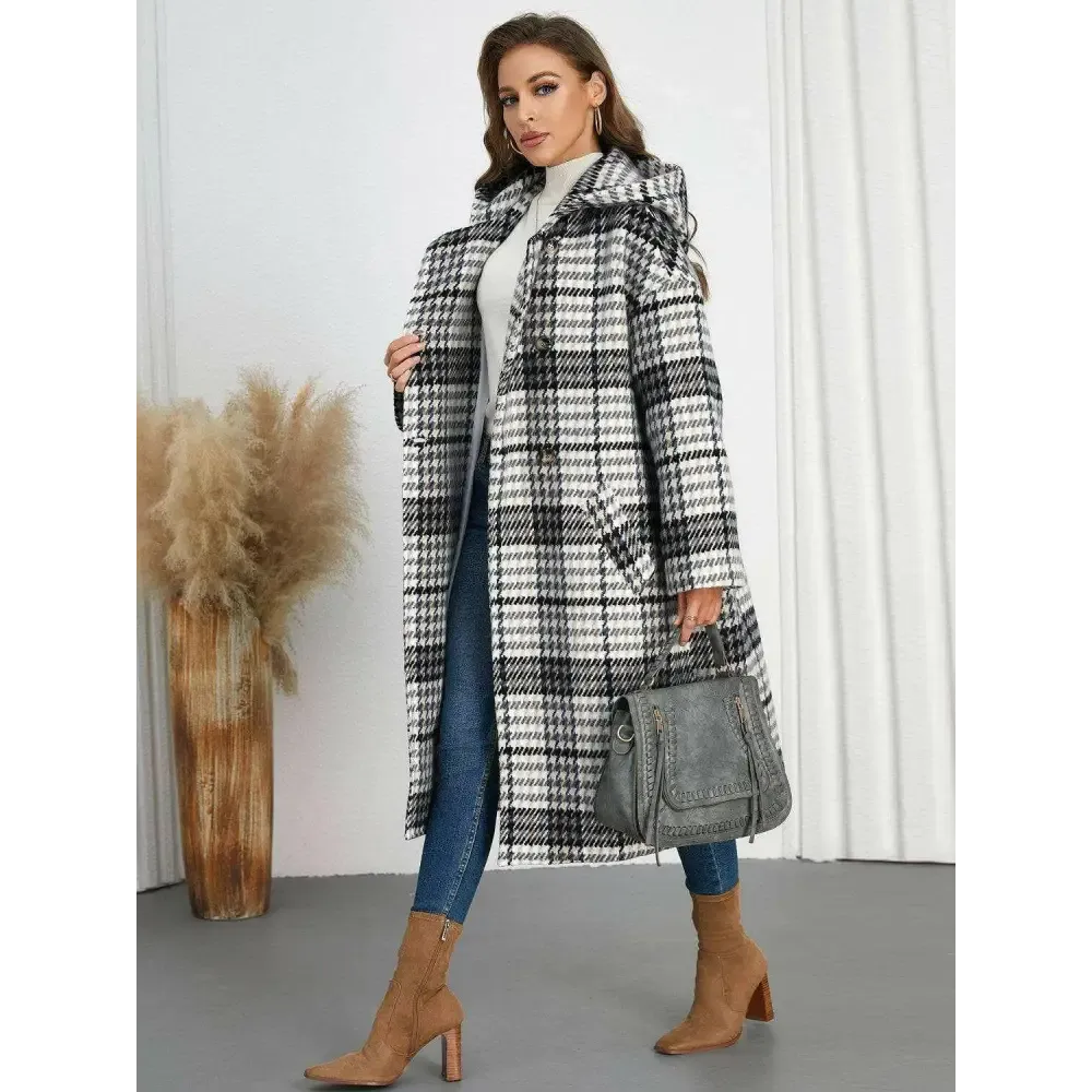 Plaid Double-Breasted Longline Coat for Timeless Luxury Fashion