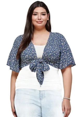 Plus Ditsy Floral Print Cropped Bolero Cardigan