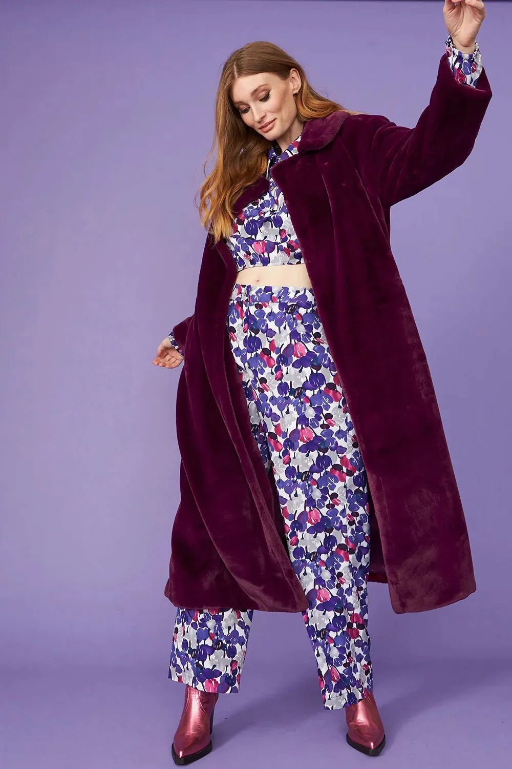 Purple Faux Fur Maxi Coat