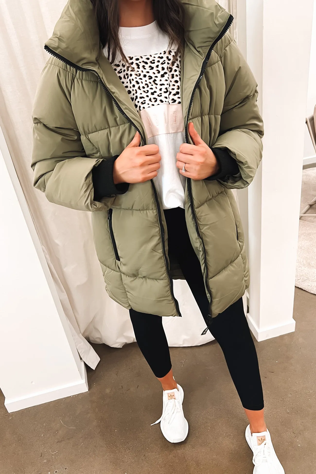 Remi Luxe Midi Puffer Khaki