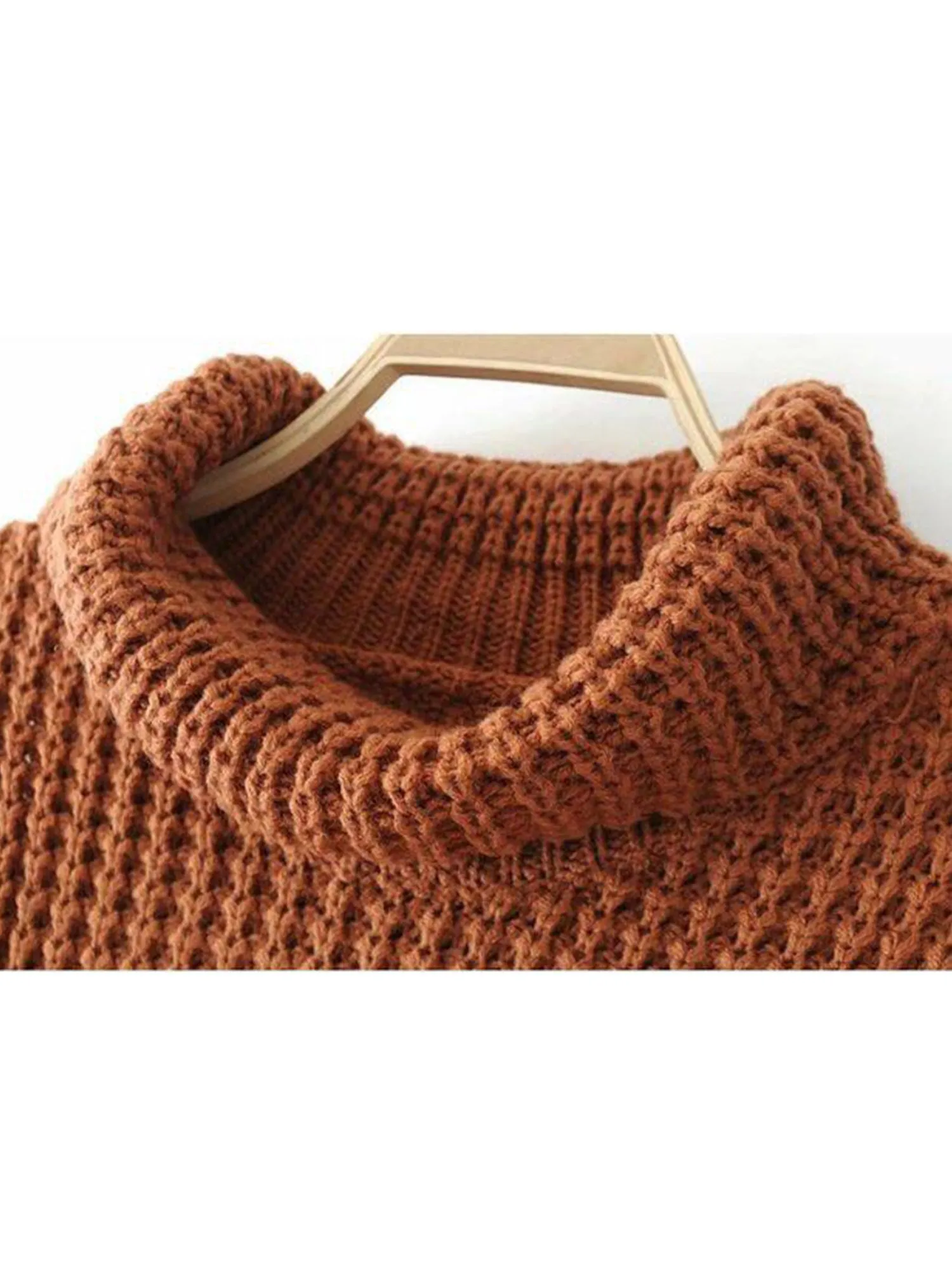 'Retta' Cognac Ribbed Cropped Turtleneck Sweater