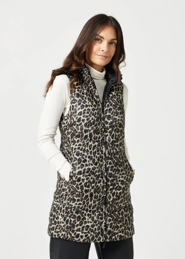 Reversible Classic Leopard Longline Duck Down Puffer Vest