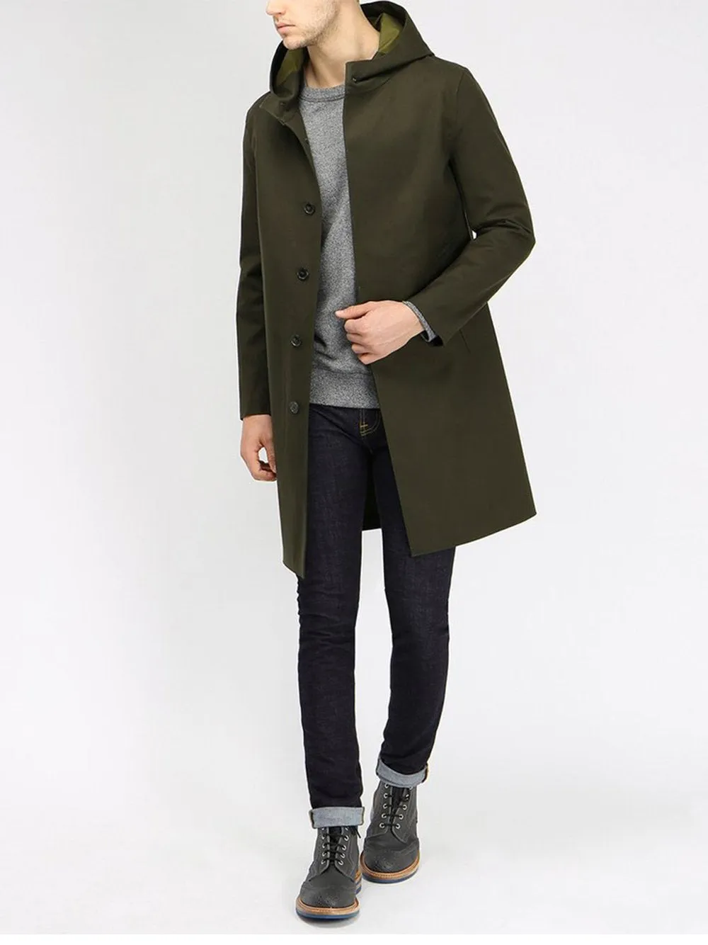 Rubberised Hooded Wool Coat