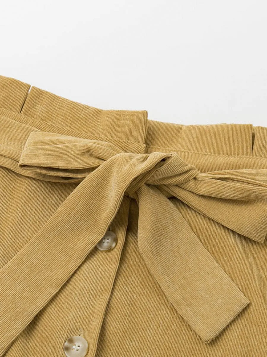 Sandra A-line Corduroy Skirt - Khaki