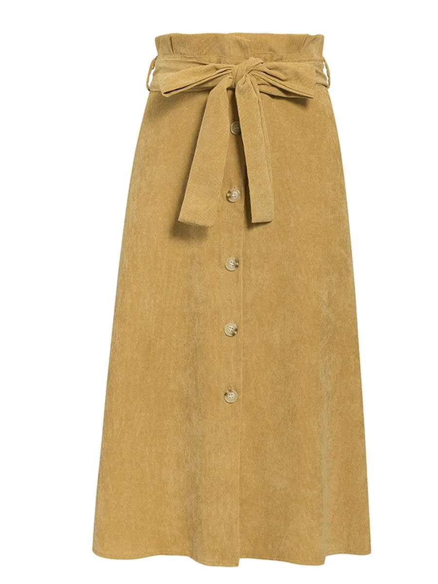 Sandra A-line Corduroy Skirt - Khaki