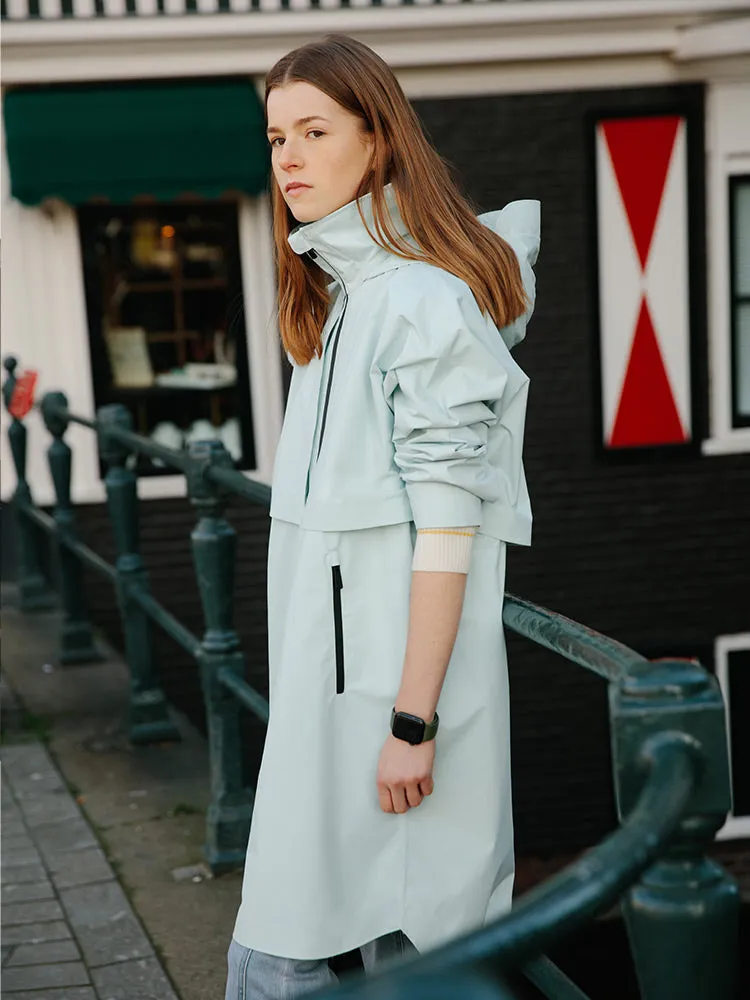 Sea Blue Slim Hooded Trench Coat