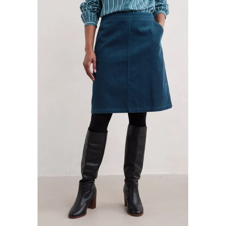 Seasalt Ladies Dovetail A-Line Corduroy Skirt Sea Cave