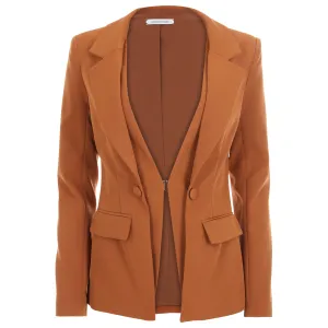 Stretch Wool Crepe Two Layer Blazer Congac