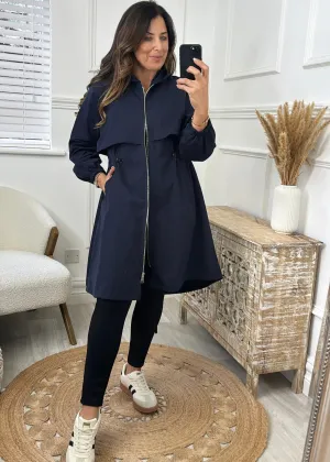 Suzie Navy Drawstring Trench Jacket