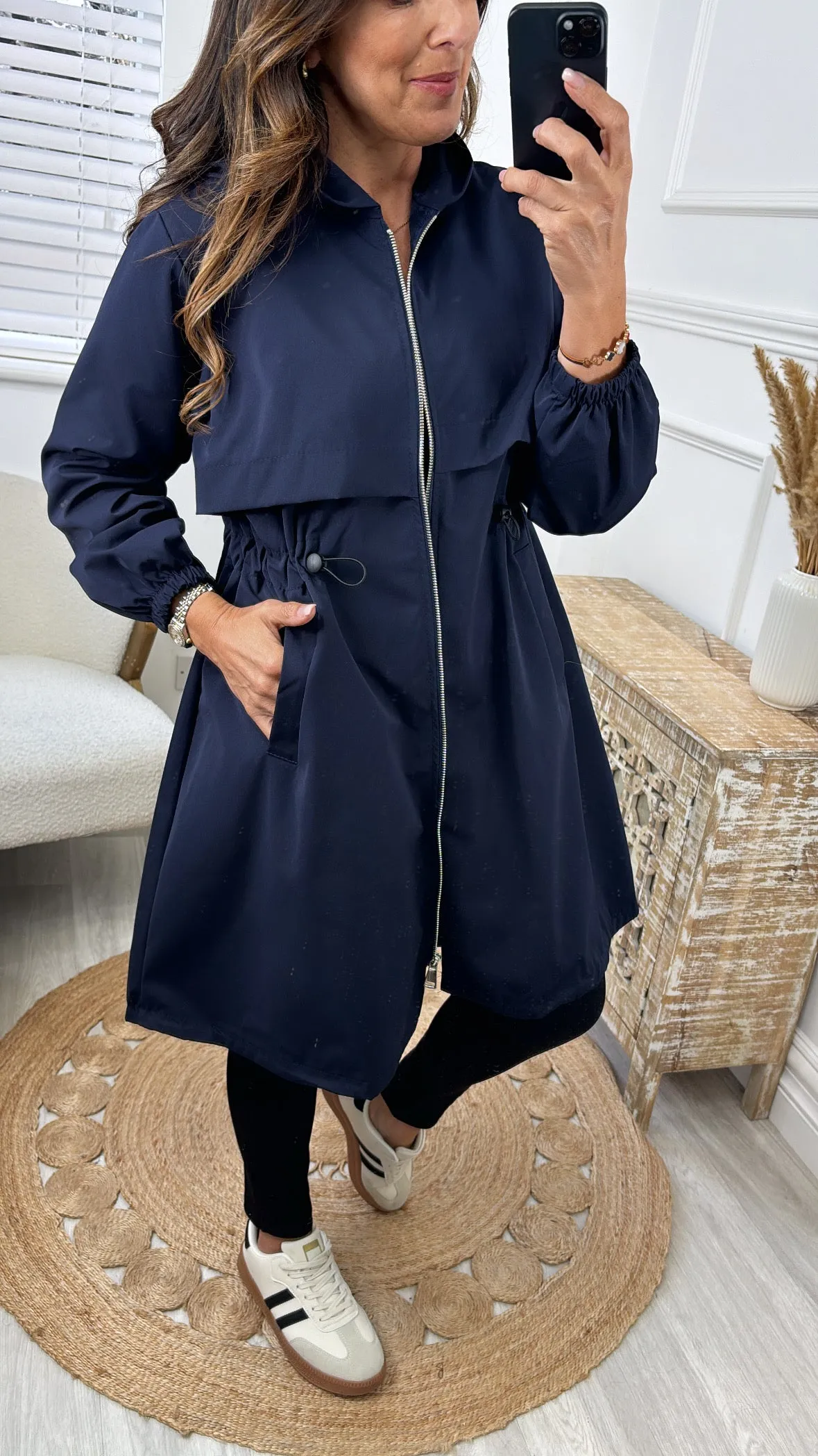 Suzie Navy Drawstring Trench Jacket