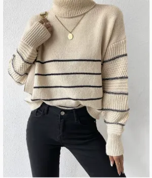 Turtleneck Sweater with Stripe Detail