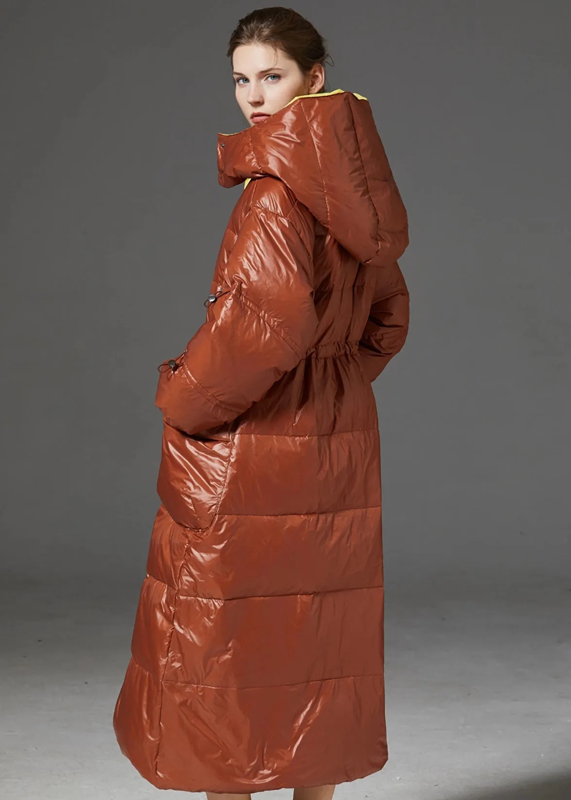 Vania Hooded Quilted Duck Down Puffer Longline Coat