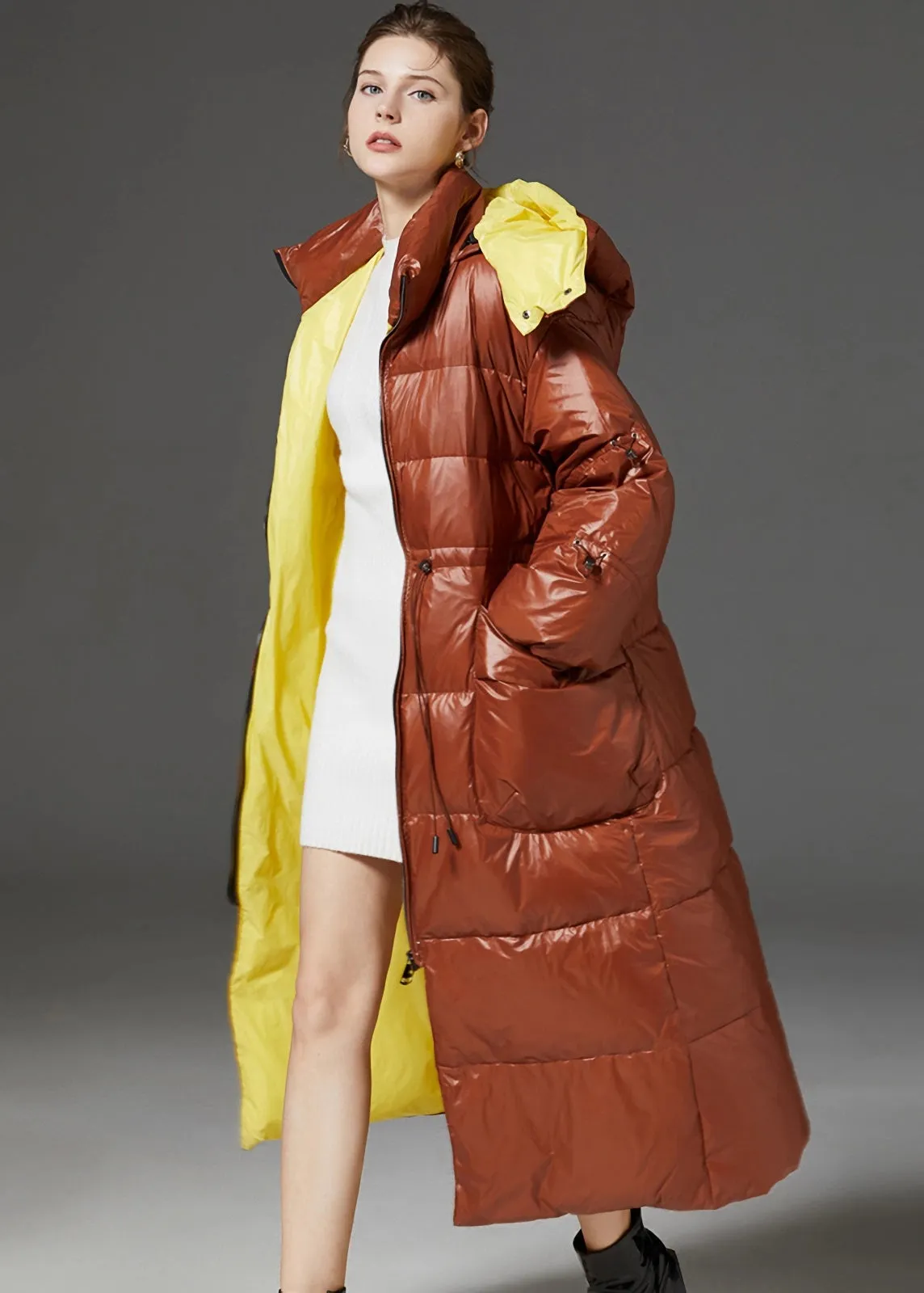 Vania Hooded Quilted Duck Down Puffer Longline Coat