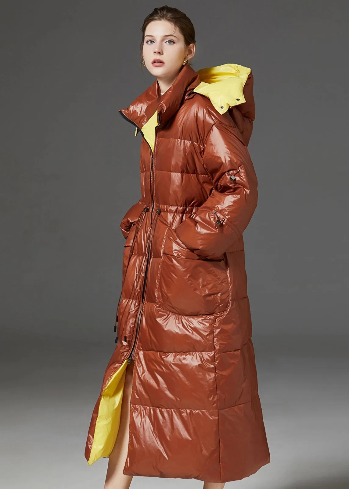 Vania Hooded Quilted Duck Down Puffer Longline Coat