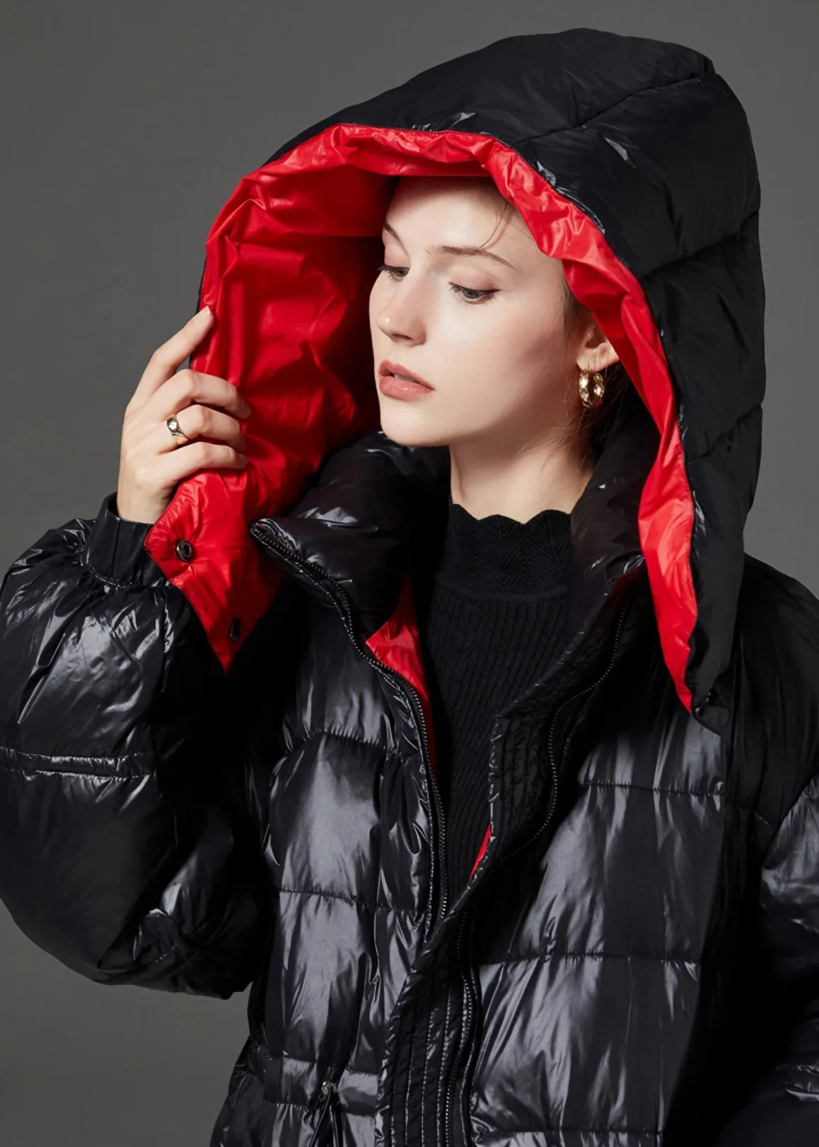 Vania Hooded Quilted Duck Down Puffer Longline Coat