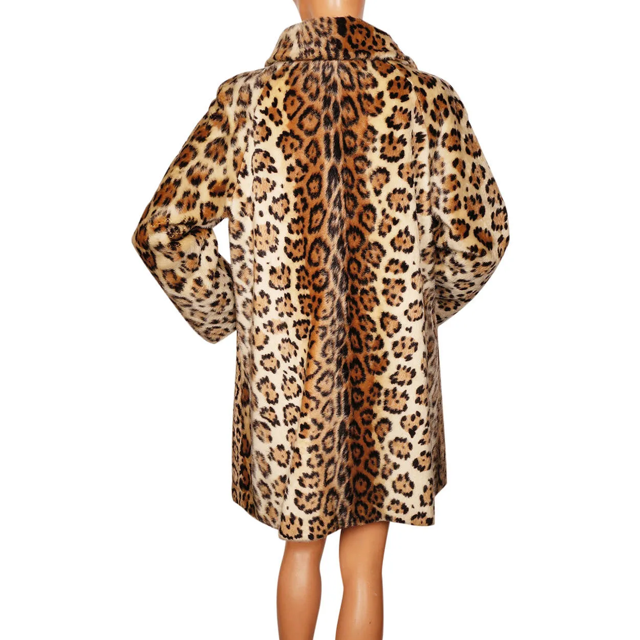 Vintage 1960s Faux Fur Leopard Coat 1960s Acrylic Pile Lou Ritchie Ladies Size M