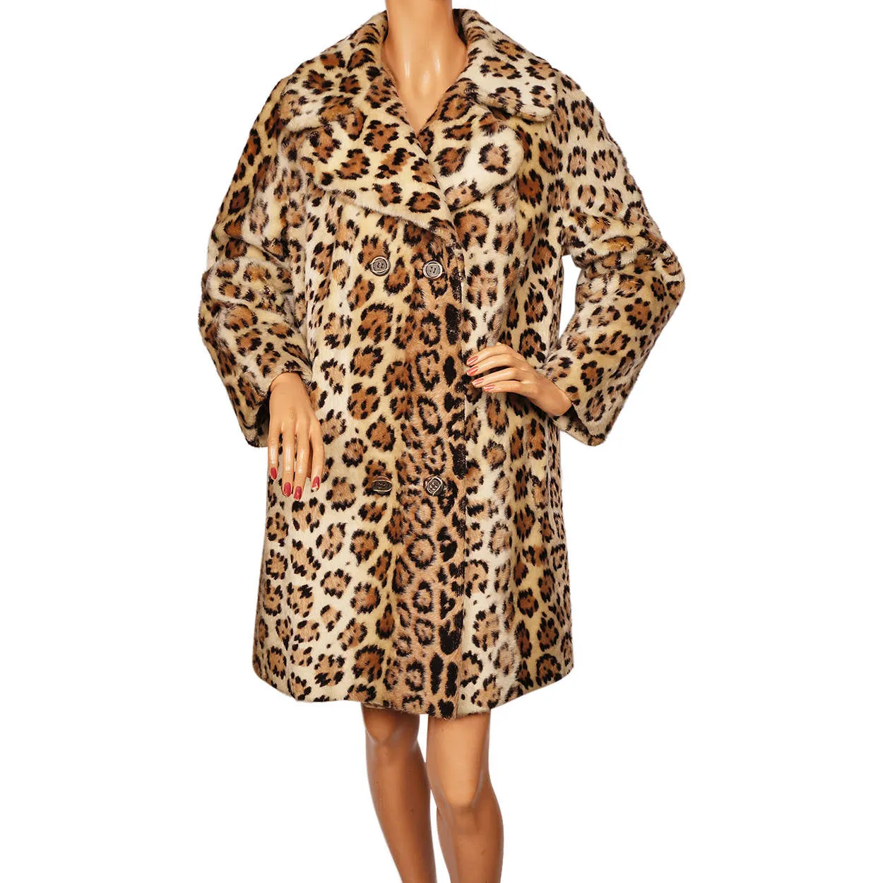 Vintage 1960s Faux Fur Leopard Coat 1960s Acrylic Pile Lou Ritchie Ladies Size M