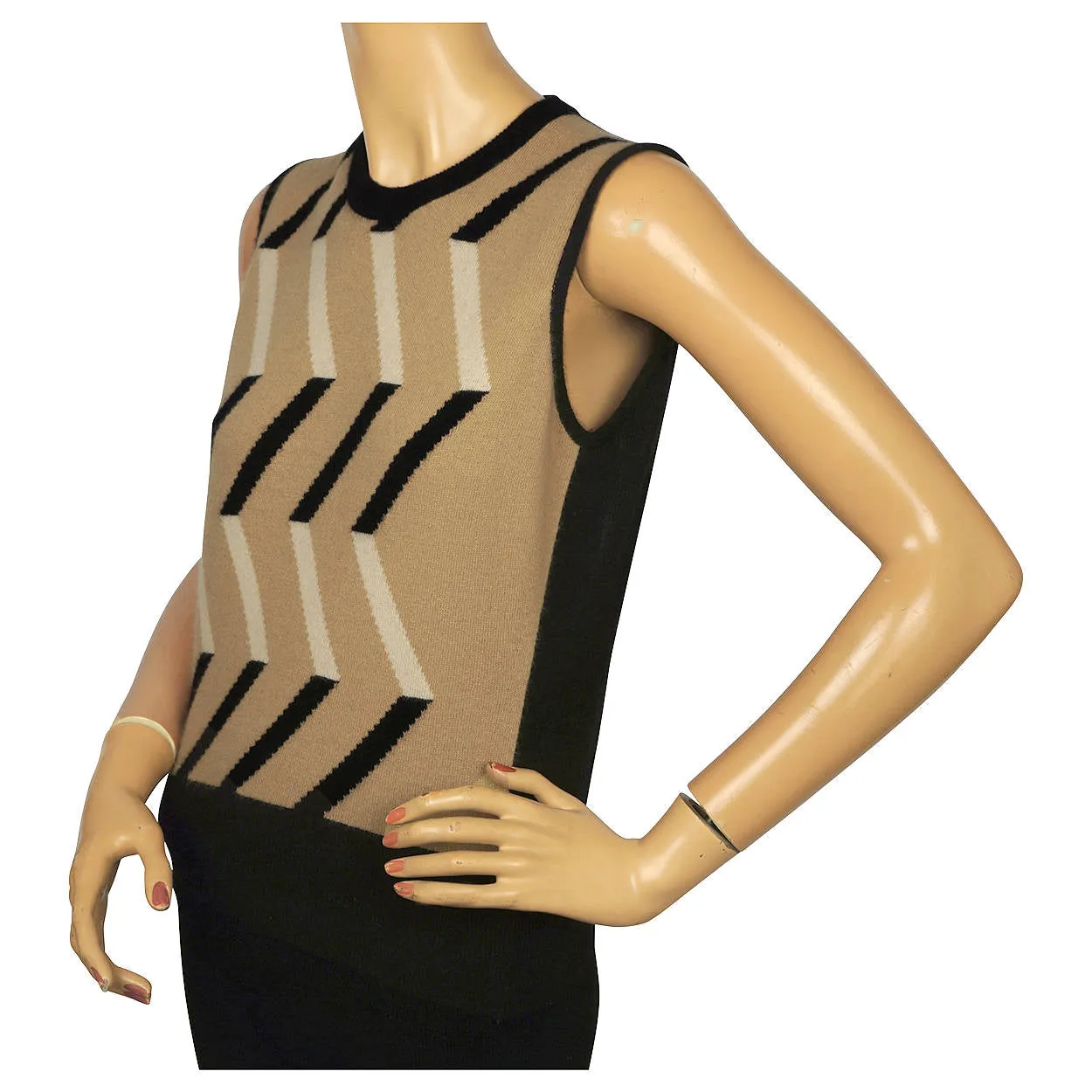 Vintage 1970s Jaeger British Cashmere Pullover Sweater Vest Zig Zag Ptn Ladies M