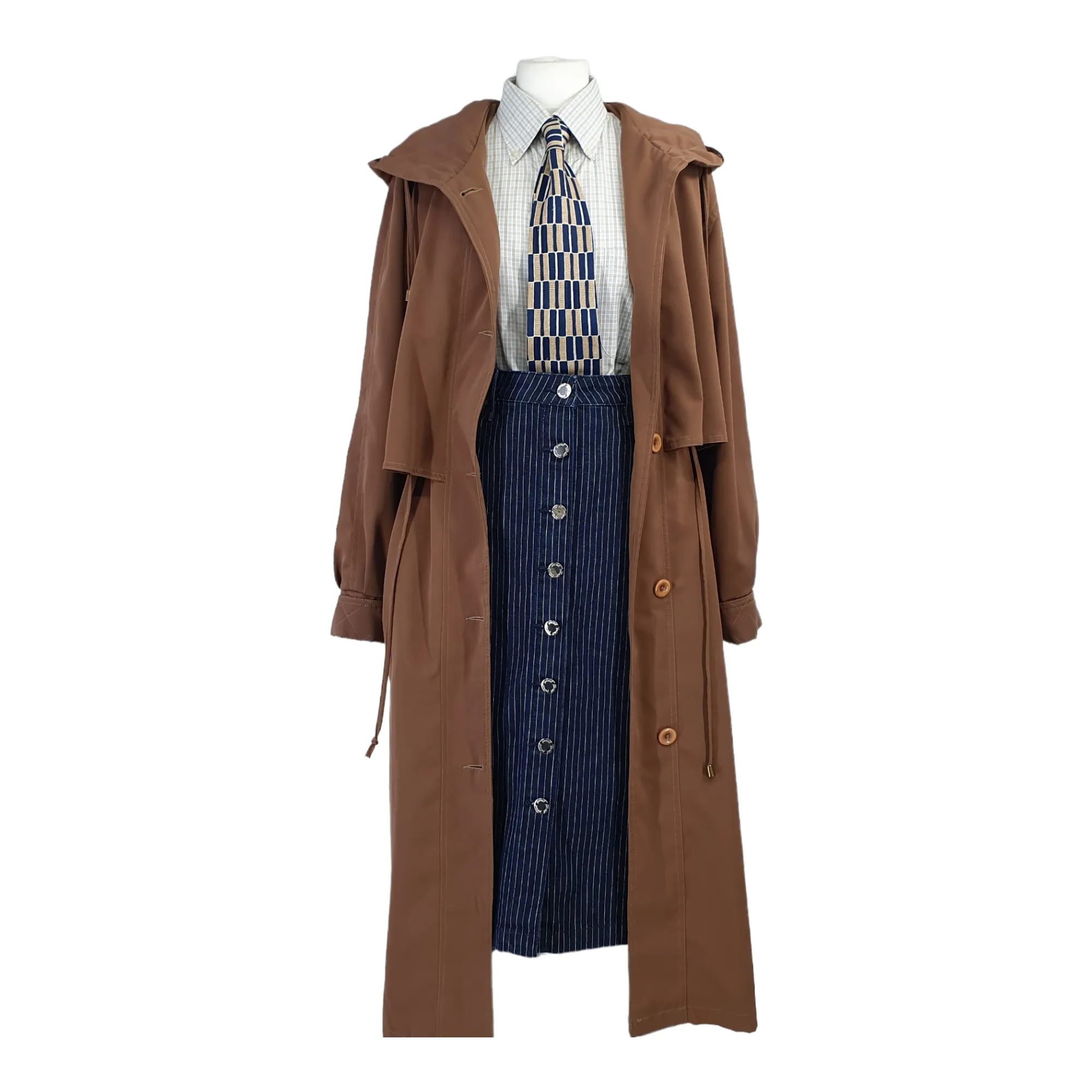 Vintage Camel Hooded Long Trench coat  - M/L