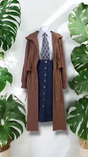 Vintage Camel Hooded Long Trench coat  - M/L