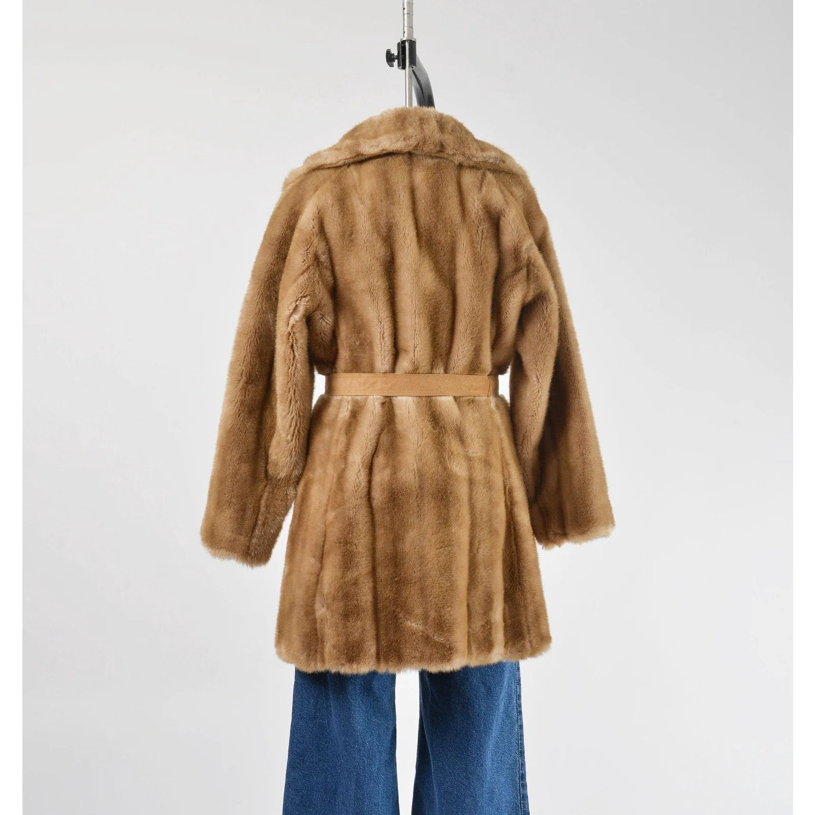 Vintage Lilli Ann Coat Brown Faux Fur Winter Coat with Tie Belt size XS S