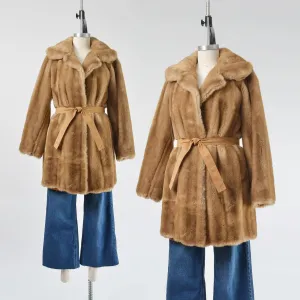 Vintage Lilli Ann Coat Brown Faux Fur Winter Coat with Tie Belt size XS S