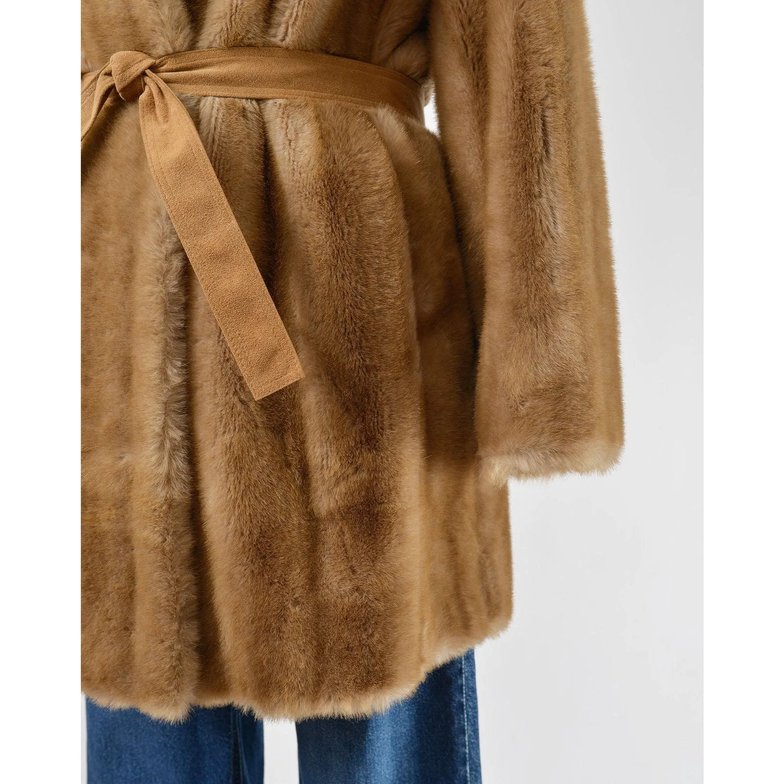 Vintage Lilli Ann Coat Brown Faux Fur Winter Coat with Tie Belt size XS S