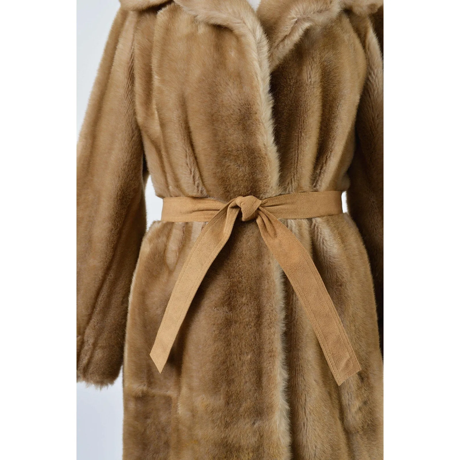 Vintage Lilli Ann Coat Brown Faux Fur Winter Coat with Tie Belt size XS S