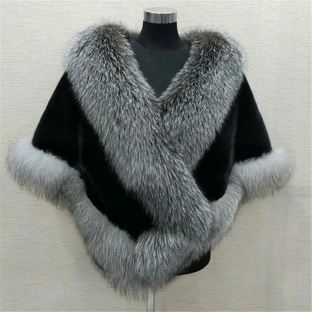 Wenkouban-Winter outfits Christmas Elegant Faux Fur Cocktail Wrap Coat