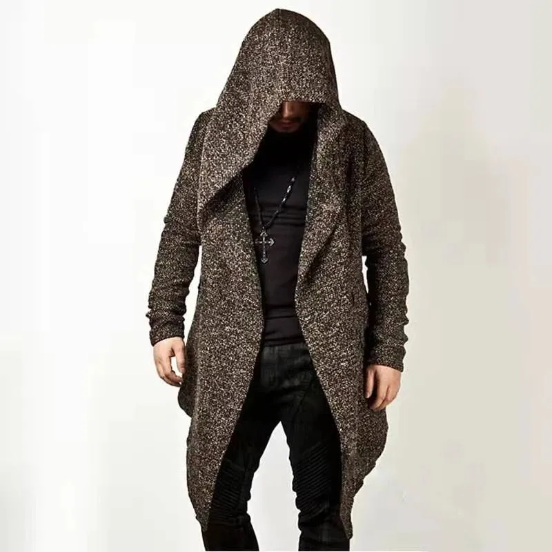 WIAOFELLAS  -  Men Hooded Gothic Irregular Trench Vintage Mens Outerwear Cloak Hip Hop Punk Style Loose Cardigan Jacket  Fashion Coat