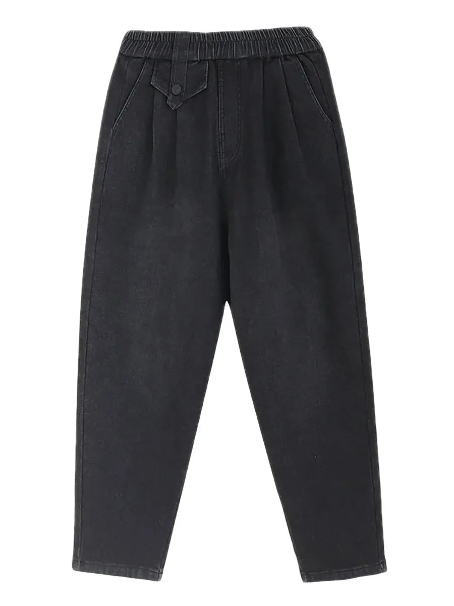 Women Fleece-lined Denim Harem Pants