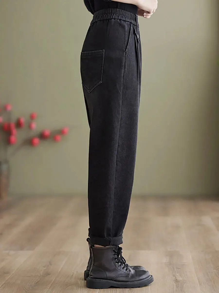 Women Fleece-lined Denim Harem Pants