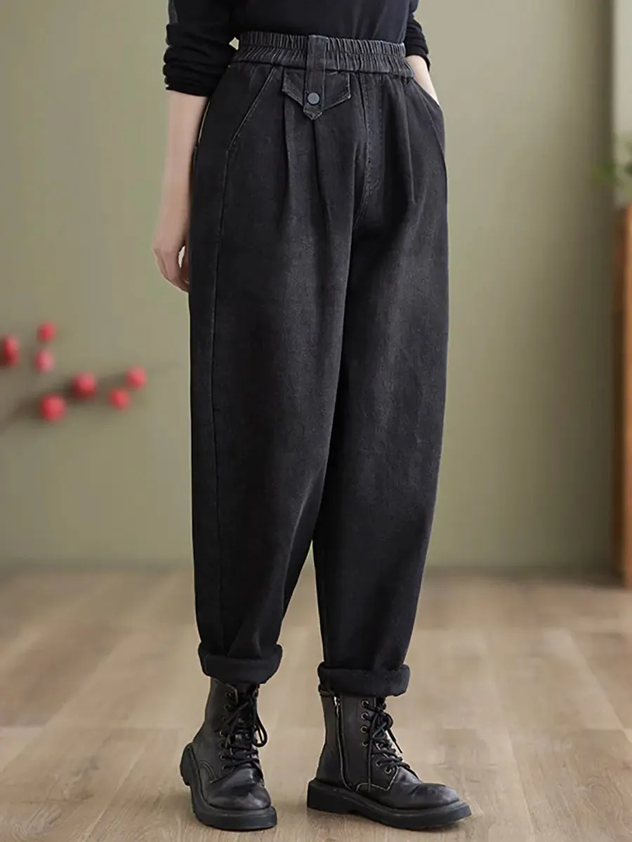 Women Fleece-lined Denim Harem Pants