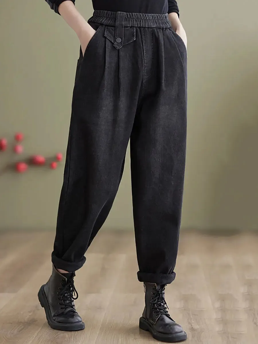 Women Fleece-lined Denim Harem Pants