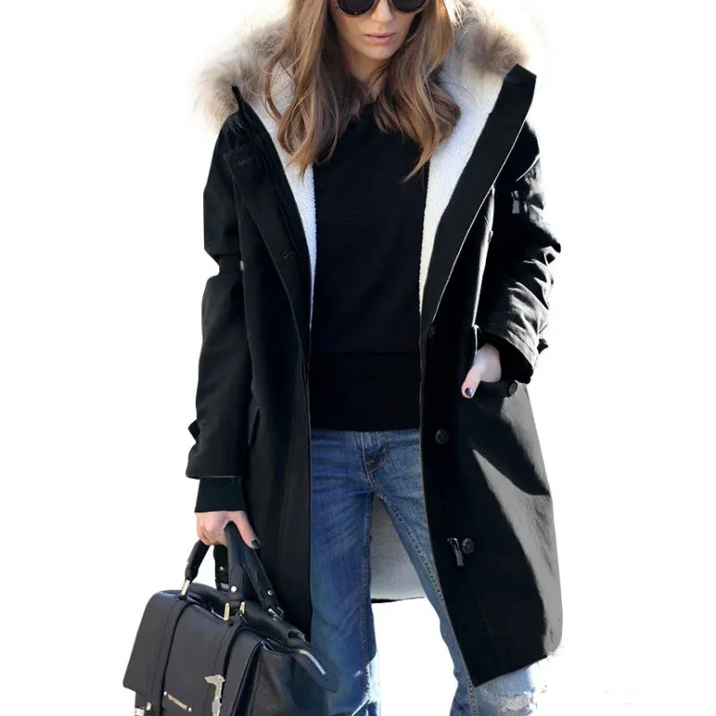 Women Trench Coat Thin Hooded Zip  Jacket Fashion Pockets Fur Collar With Lined Windbreaker S-5XL