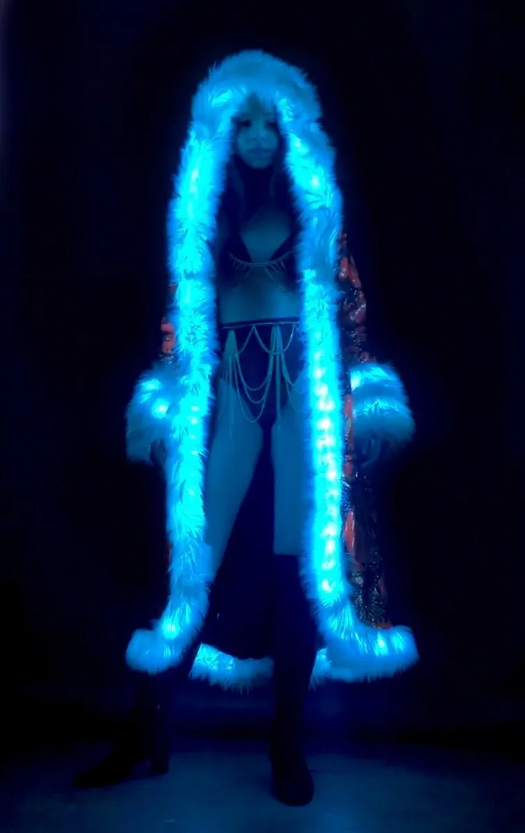 Women's LED Sequin Temptress Coat in "White Iridescent"