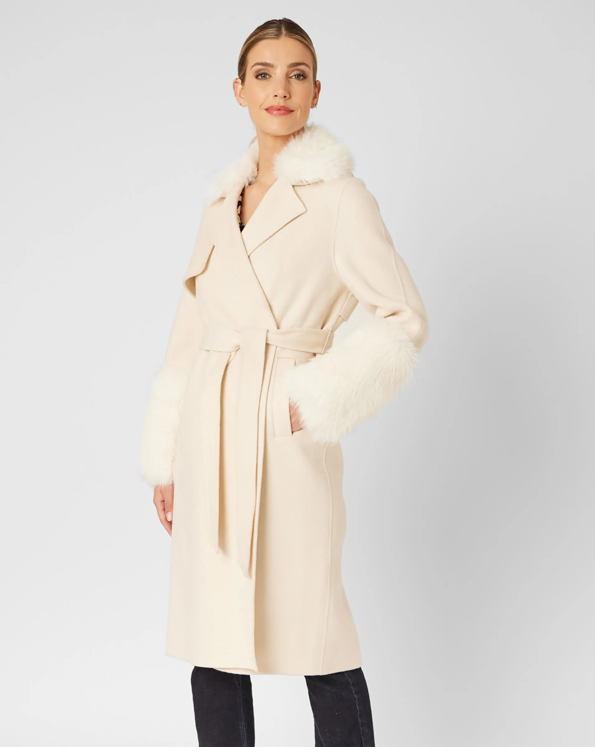 Wool Coat with Faux Fur